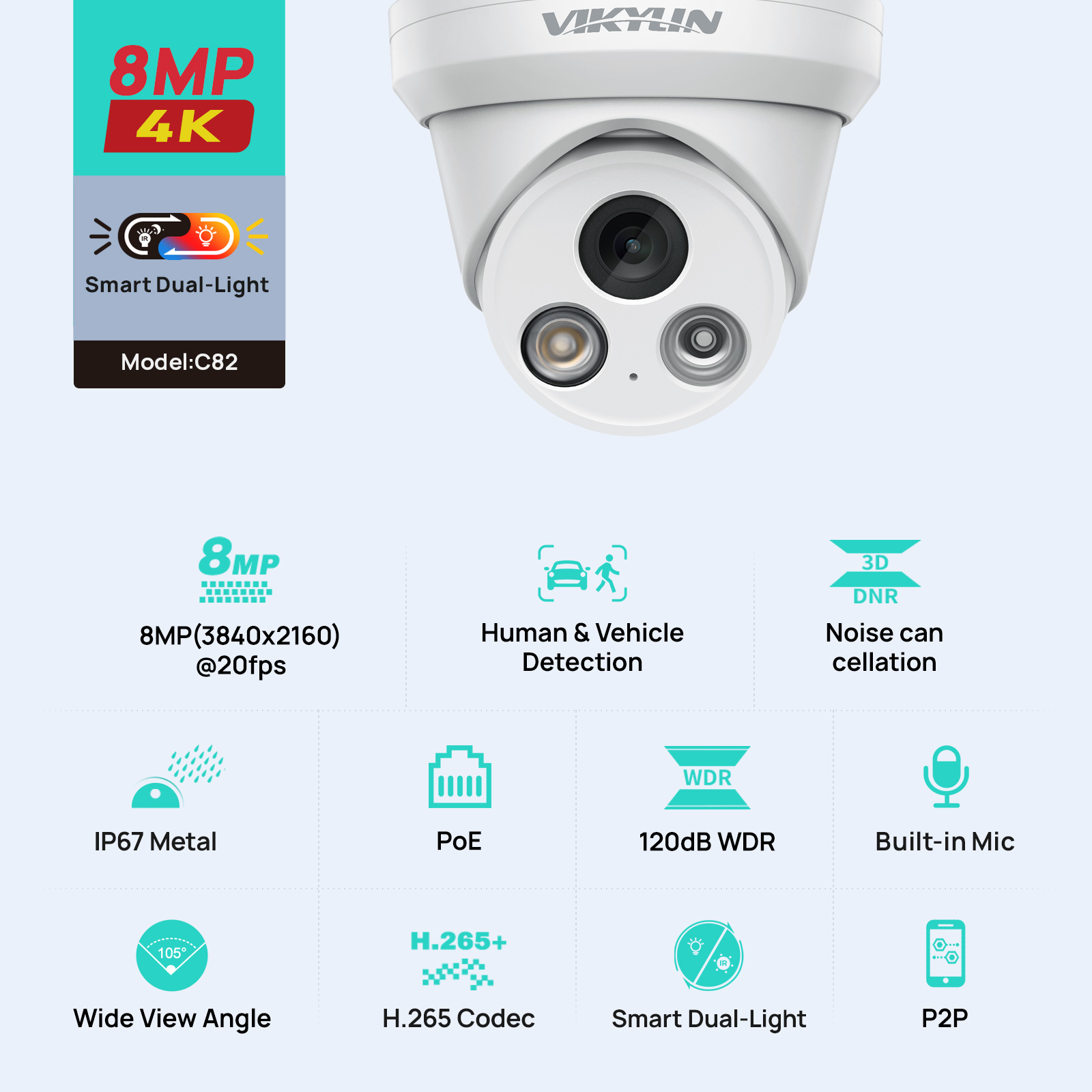Home Security Service - VIKYLIN 8MP 4K Dual Light IP