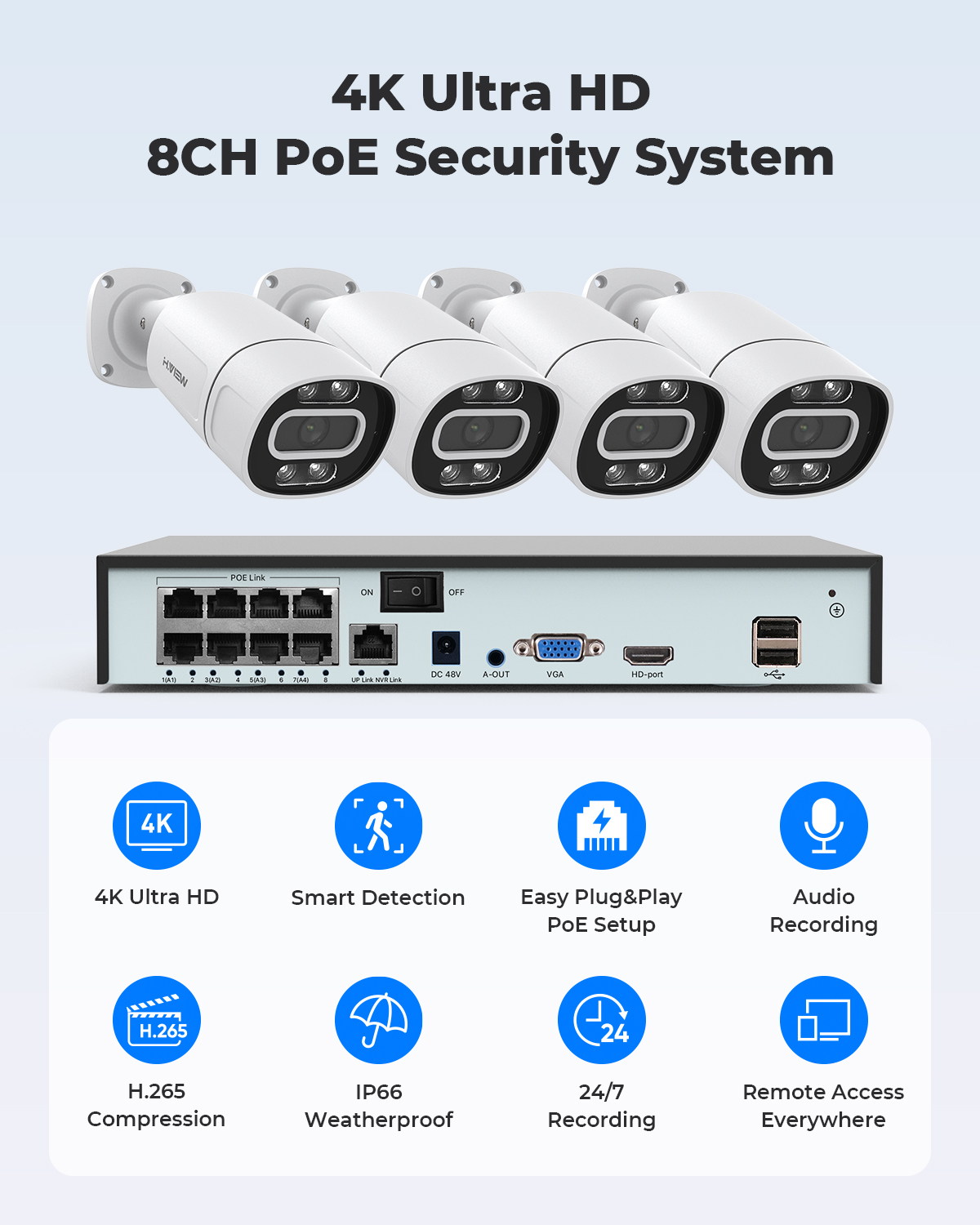 H.View 4K 5Mp 8Mp Poe CCTV Sec - Home Security Diy 评论和价格